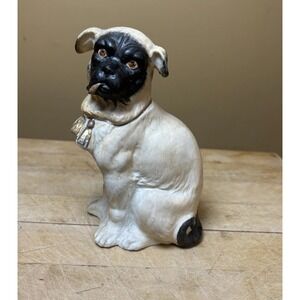 Antique 19th century Victorian bisque   Pug‎ figurine Tongue Out Black Face
